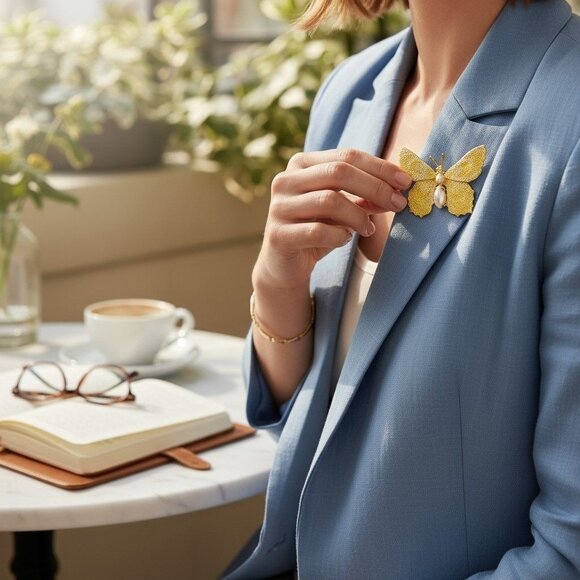 Vintage Butterfly Brooch Pin Gold Plated Textured Design - Picture 4 of 5